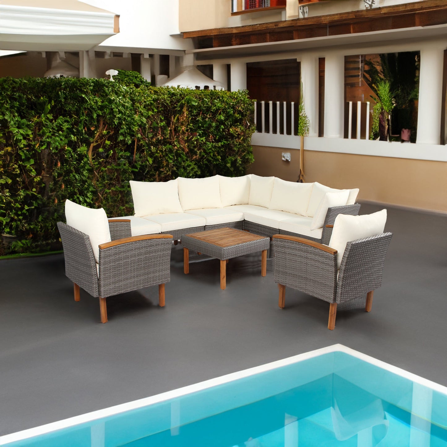 3 Piece Patio Wicker Conversation Set Grey Wicker + white Cushion - Korvel
