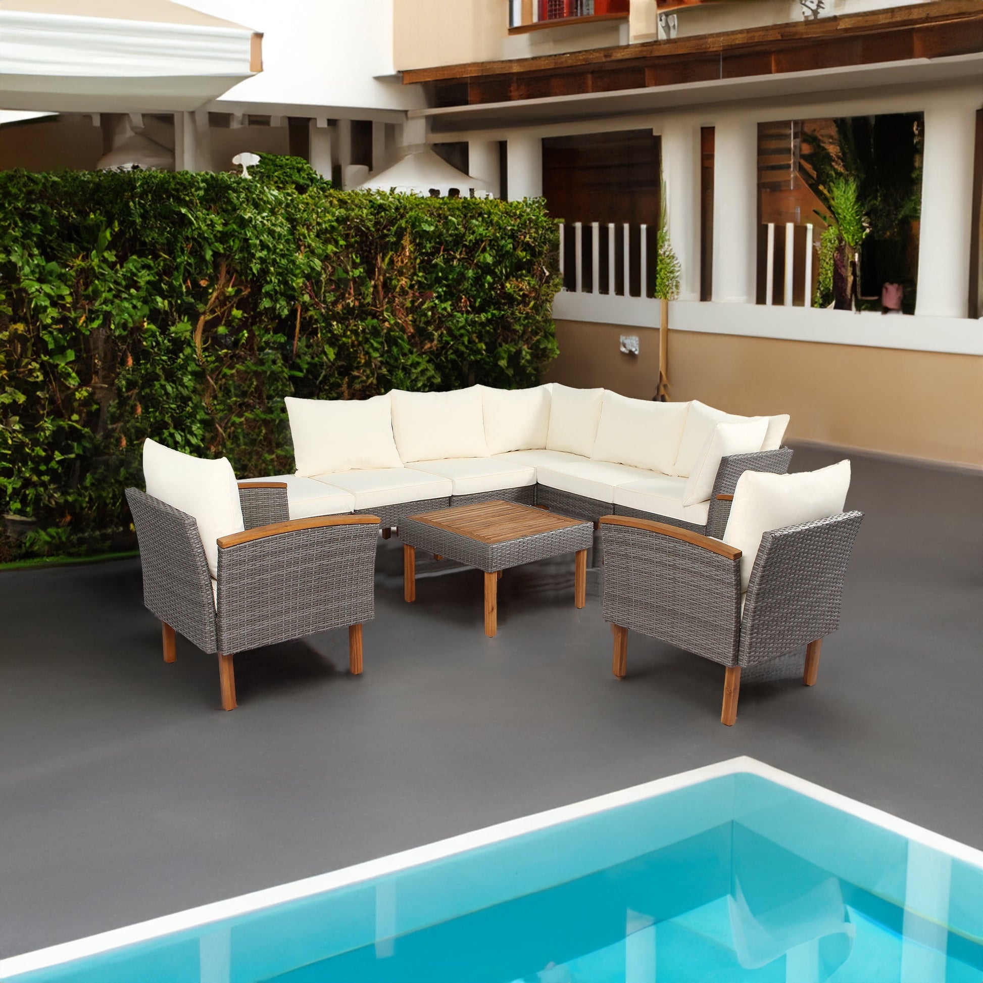 3 Piece Patio Wicker Conversation Set Grey Wicker + white Cushion - Korvel