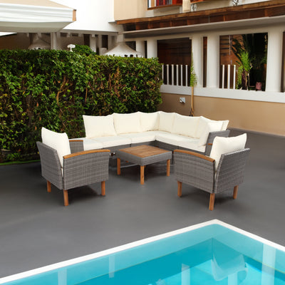 3 Piece Patio Wicker Conversation Set Grey Wicker + white Cushion - Korvel