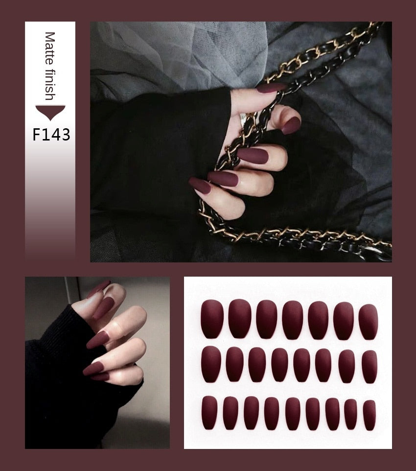 Premium Stiletto Press-On Nails with Glue - 24 Pieces