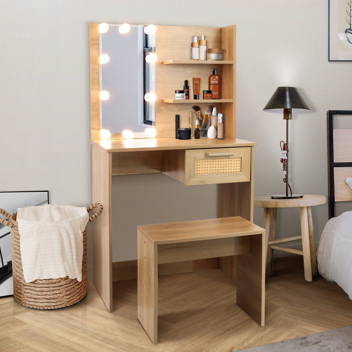 Elegant Bedroom Vanity Set with LED Mirror and Storage