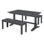 TREXM 3-piece retro cutlery set, rectangular stand table, and 2 wooden stools for 4 people (gray) - Korvel