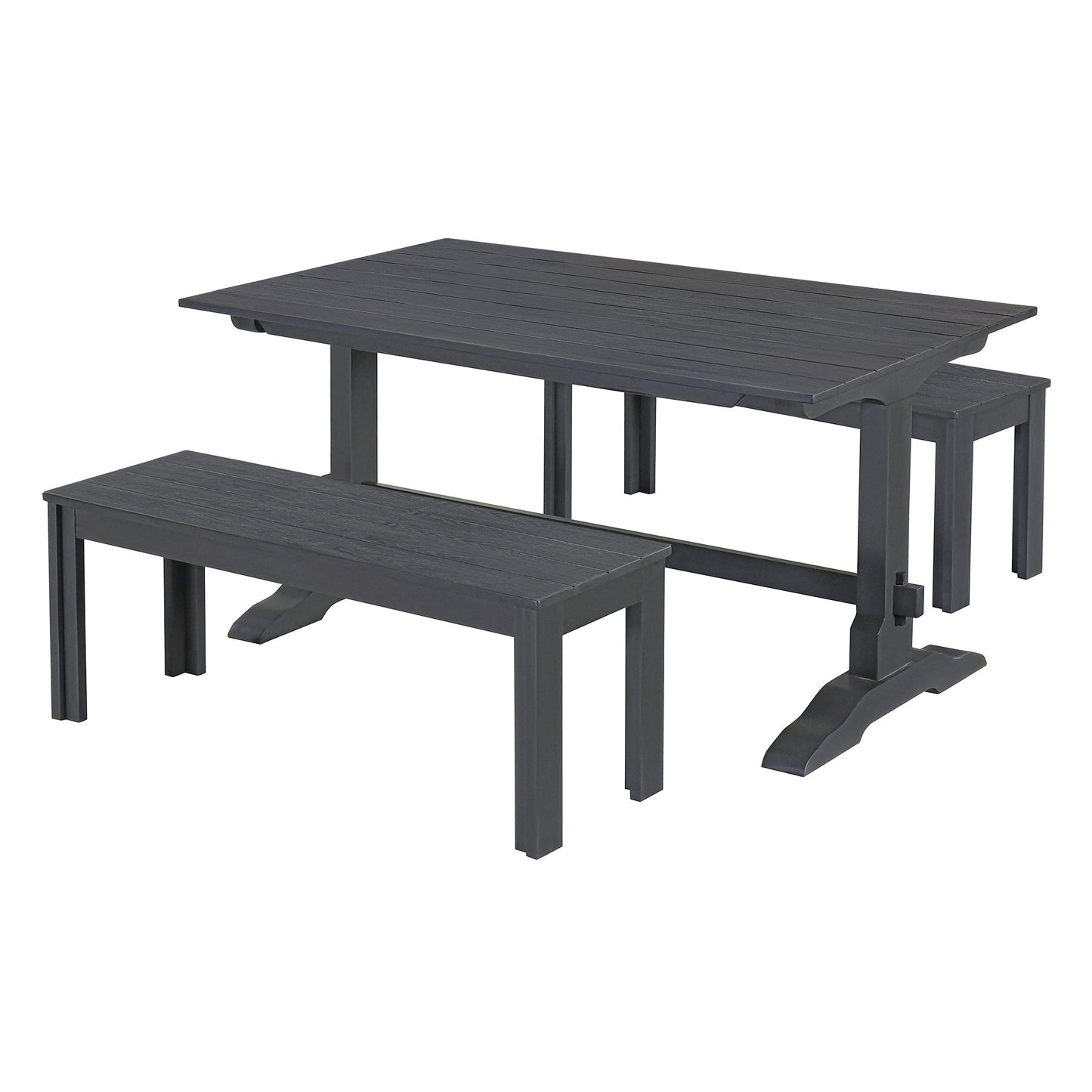 TREXM 3-piece retro cutlery set, rectangular stand table, and 2 wooden stools for 4 people (gray) - Korvel