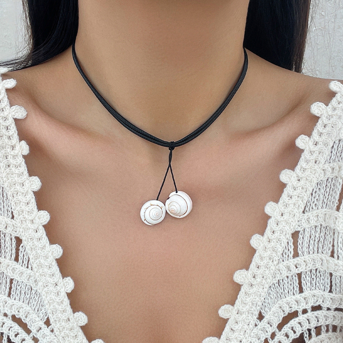 Beach Vacation Conch Shell Tassel Necklace Versatile Countryside Wax Thread Necklace Accessories - Korvel