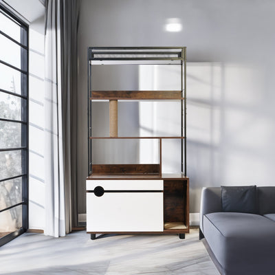 Elegant Cat Litter Box Enclosure with Shelves and Scratching Posts