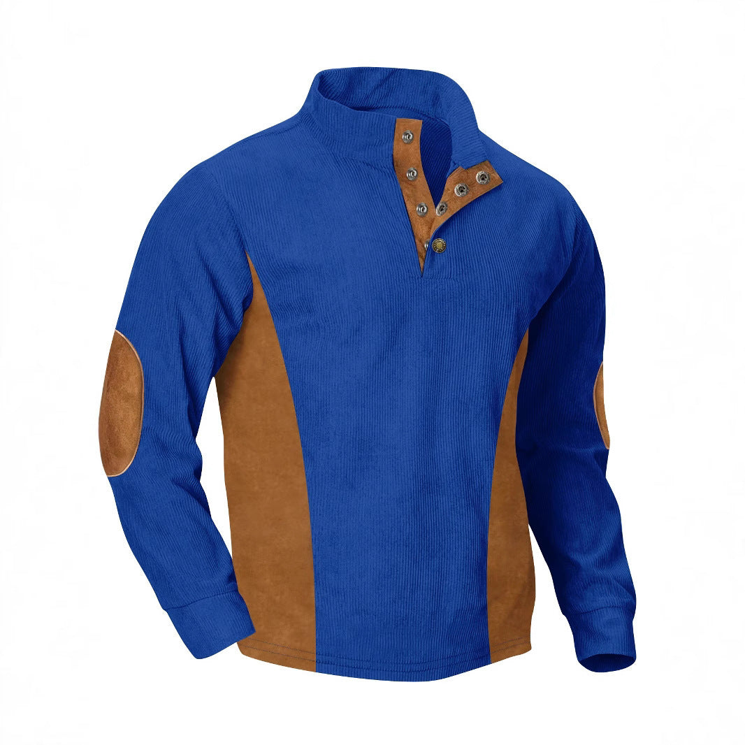 European men's casual stand up collar long sleeved corduroy sweatshirt with pit stripe - Korvel