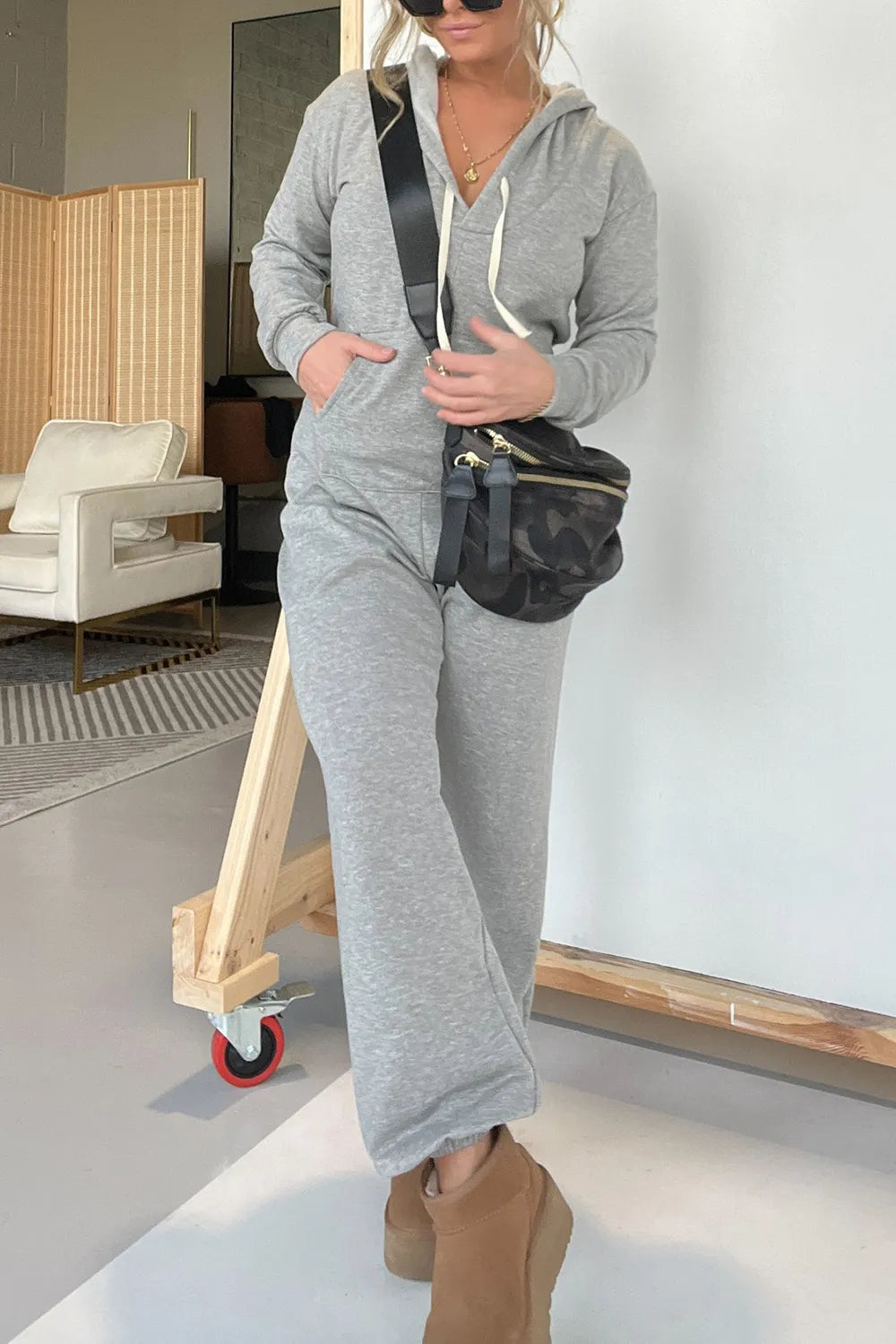 Full Size Drawstring Long Sleeve Jumpsuit - Korvel