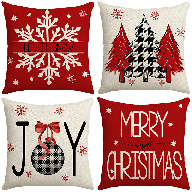 Grid Christmas linen pillowcase, Christmas tree snowflake home decoration pillowcase, sofa cushion pillowcase - Korvel