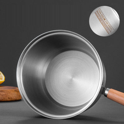 304 stainless steel milk pot, instant noodle pot, household wooden handle dormitory small soup pot, milk heating baby food pot - Korvel
