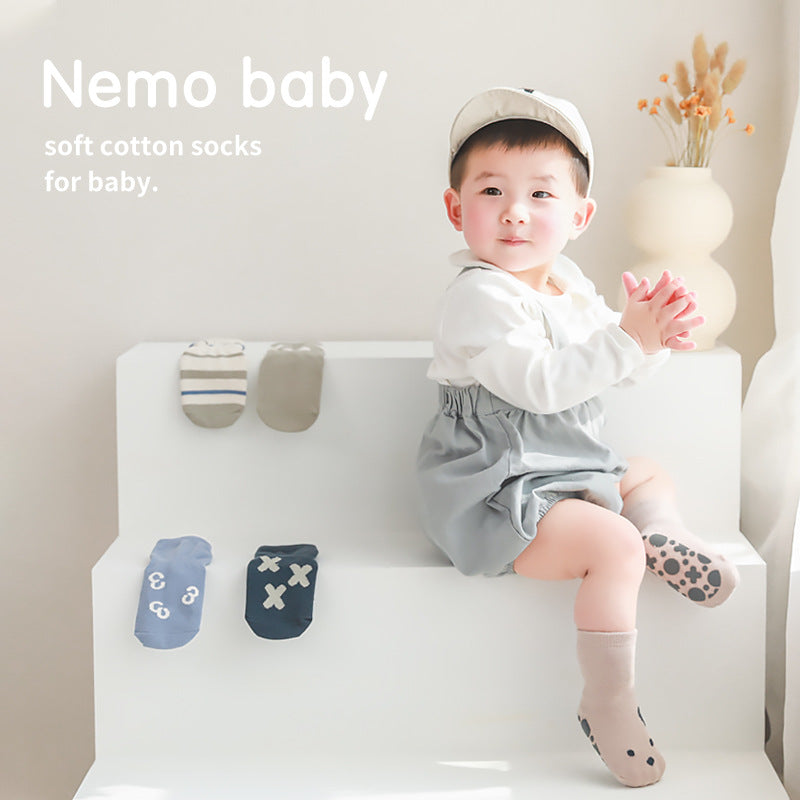 Combed Cotton Baby Floor Socks - Non-Slip Mid-Tube