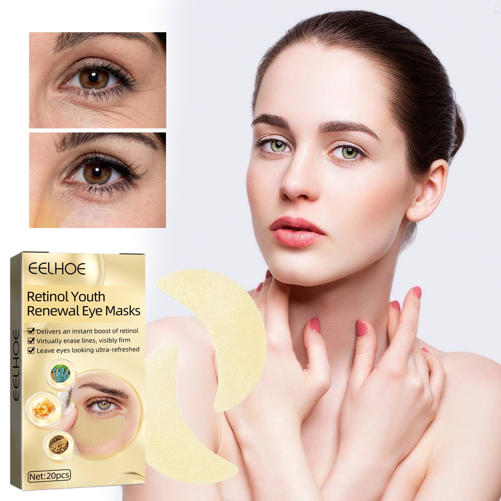Retinol Eye Mask, Lightening And Lifting Fine Lines Around Eyes Repair Dark Circles And Eye Bags Moisturizing Eye Mask - Korvel