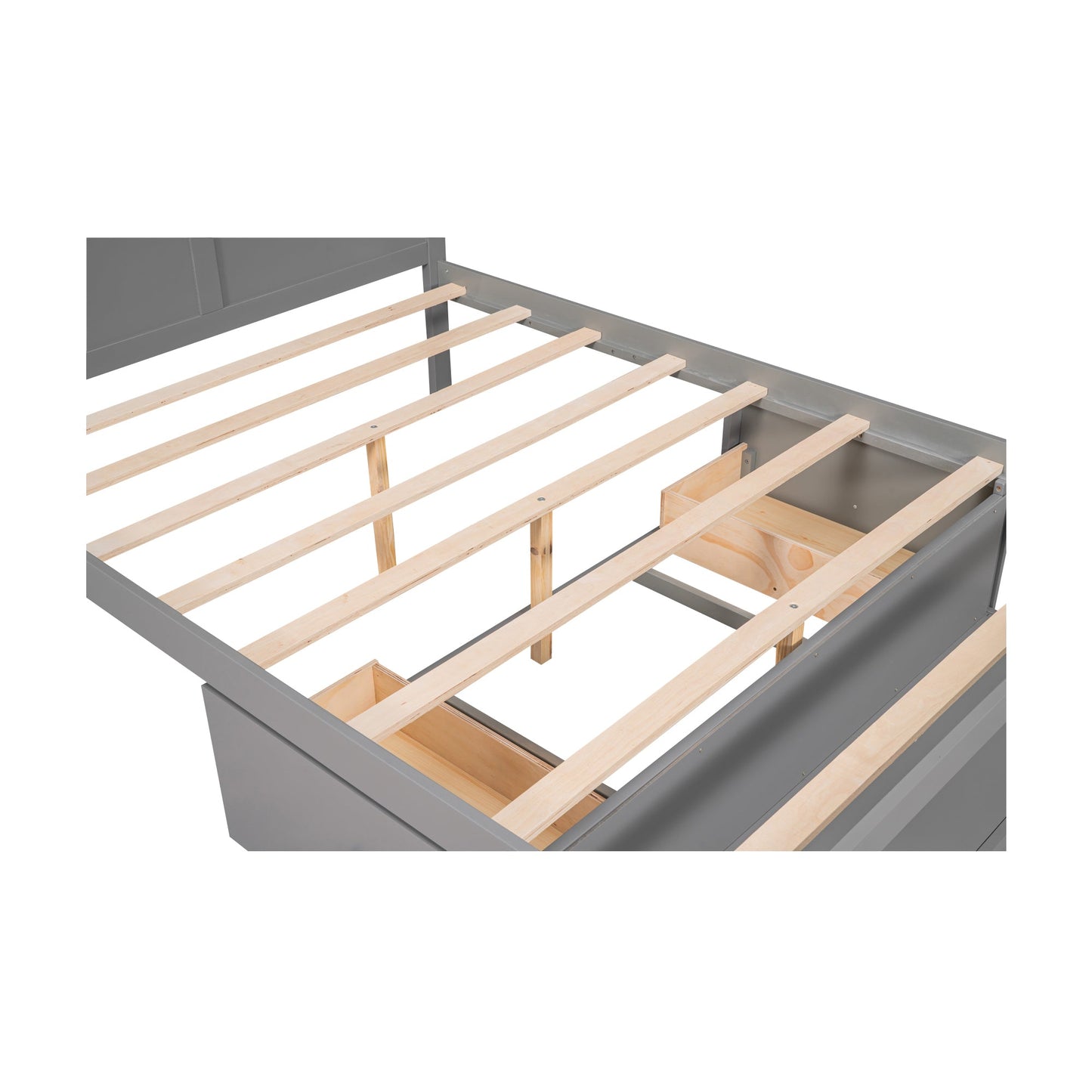 Full Size Platform Bed with Drawer on the Each Side and Shelf on the End of the Bed Gray - Korvel