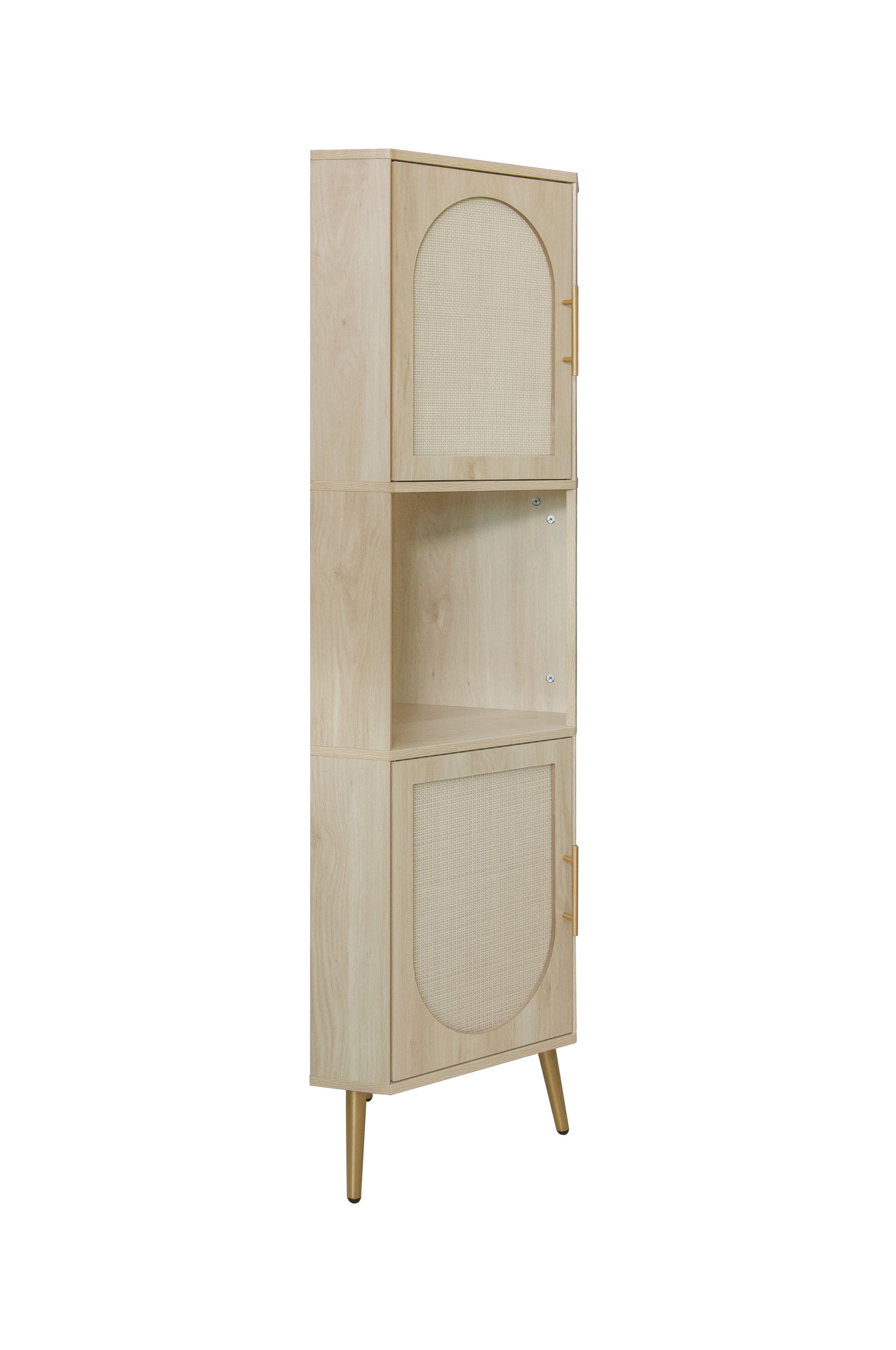 Corner cabinet ,Rattan door,Freestanding Corner Tables For Small Spaces, Corner Shelf Stand For Living Room, Kitchen, Bathroom - Korvel