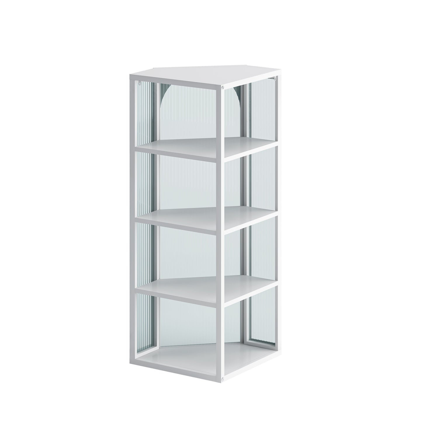 Glass Door Wall Mounted Corner Cabinet with Featuring Four-tier Storage  White - Korvel
