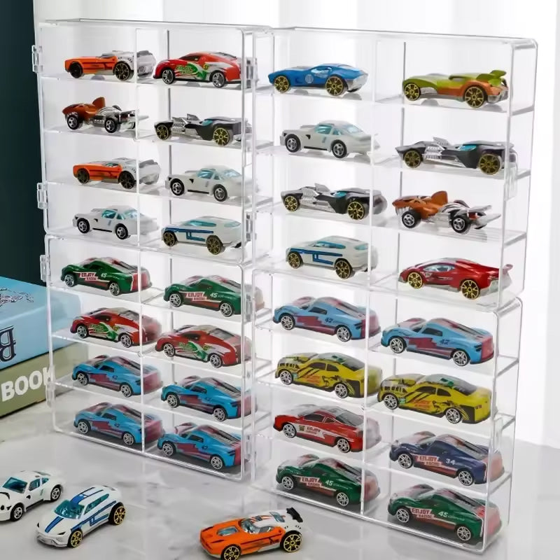 1:64 Acrylic Car Display Box – 8-grid, dustproof, stackable, transparent. Fits Hot Wheels. - Korvel