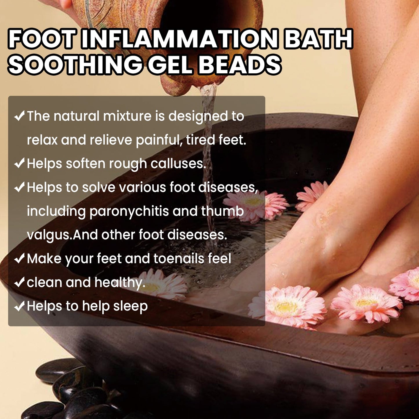 Foot Inflammation Bath Soothing Gel Beads, Clean Odor Gray Nail Swelling Repair Bright Nail Care Foot Bath Beads - Korvel