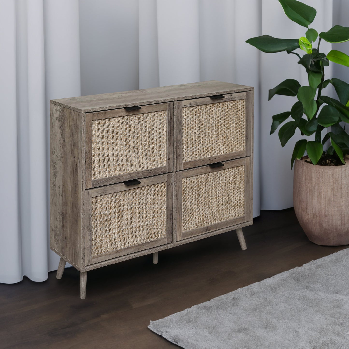 4 Door Shoe Rack, Freestanding Modern Shoe Storage Cabinet, for Entryway - Korvel