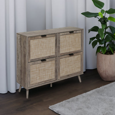 4 Door Shoe Rack, Freestanding Modern Shoe Storage Cabinet, for Entryway - Korvel