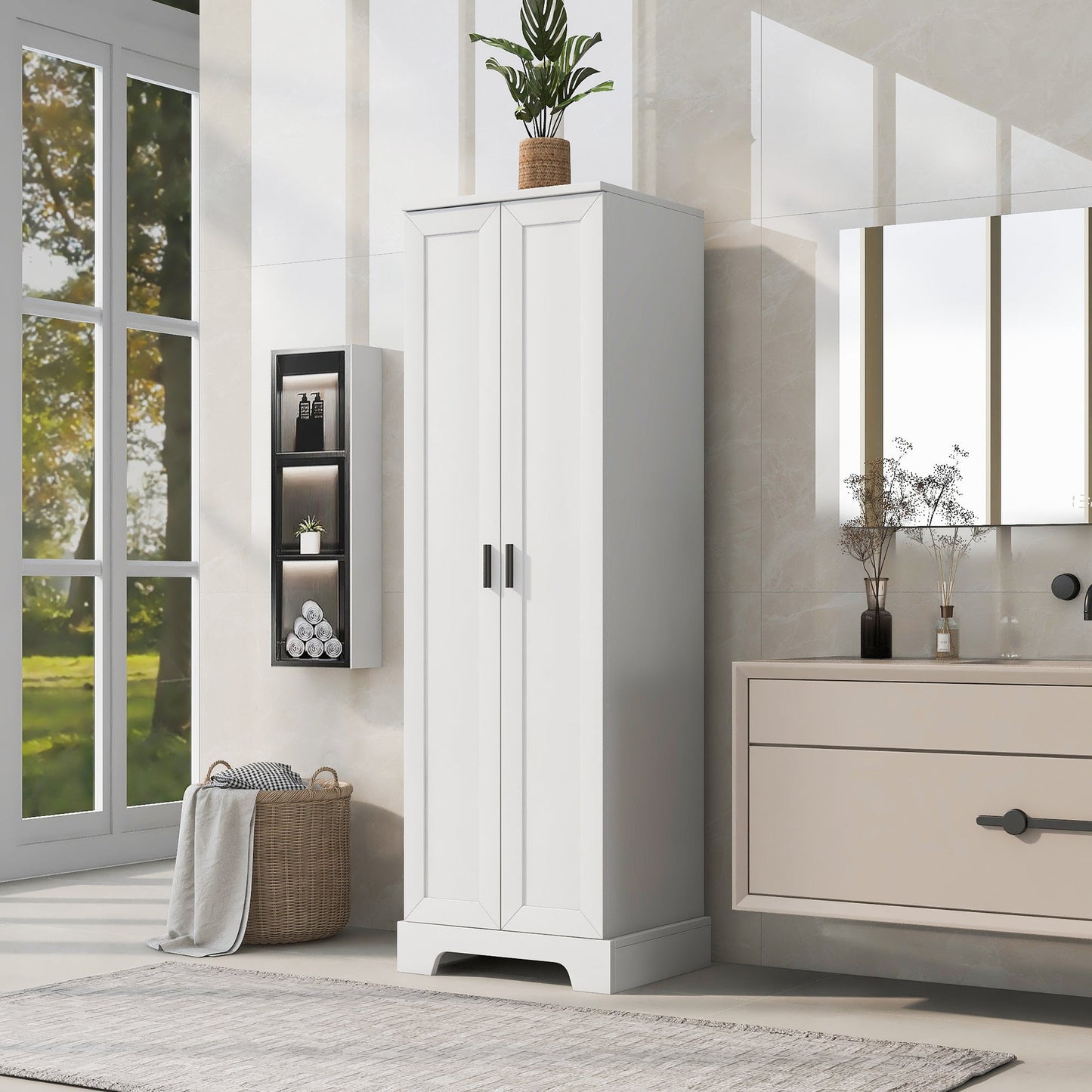 Storage Cabinet with Two Doors for Bathroom, Office, Adjustable Shelf, MDF Board, White - Korvel