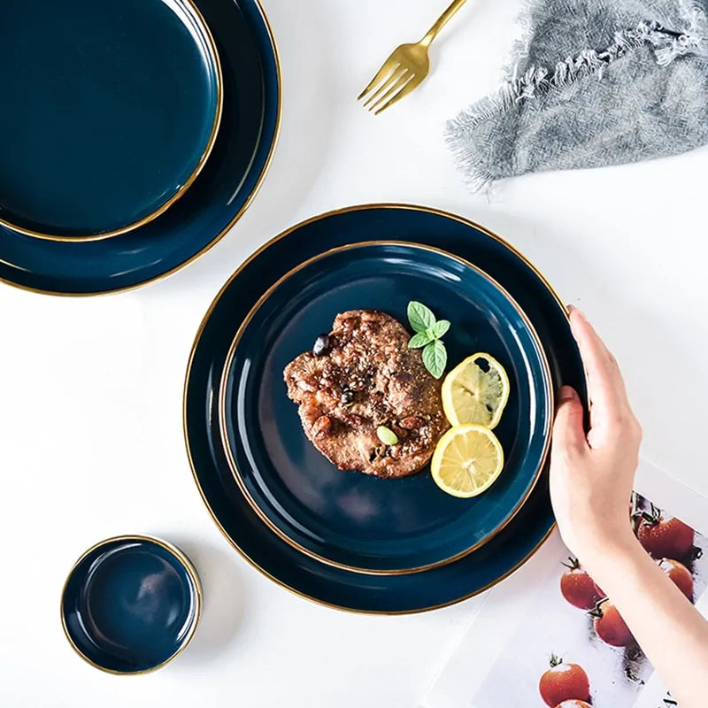 Elegant Blue Porcelain Dinner Plates