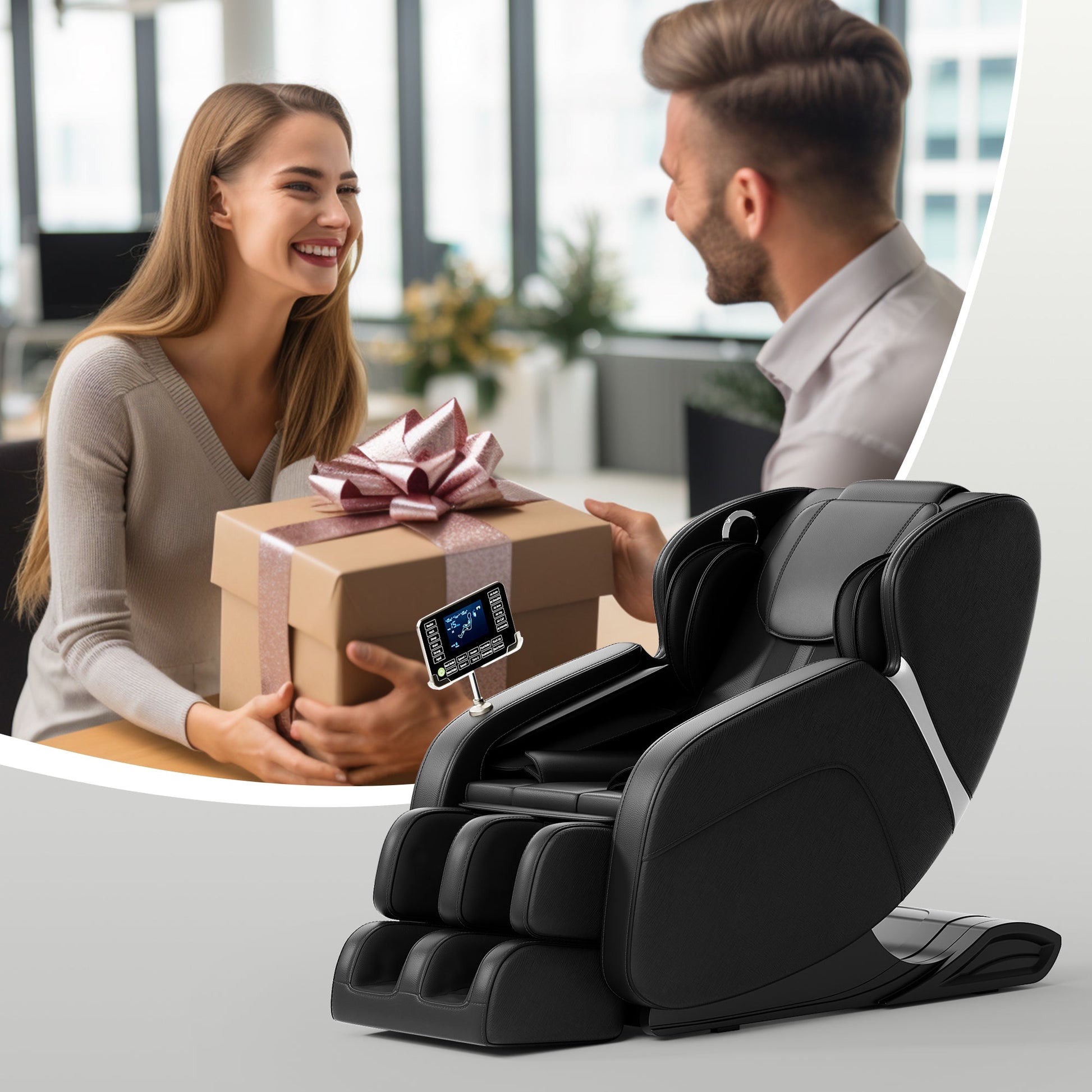 Full body deep tissue massage chair, foot massage, 8 fixed massage rollers, touch screen suitable for 5.1-5.75 feet high (black) - Korvel