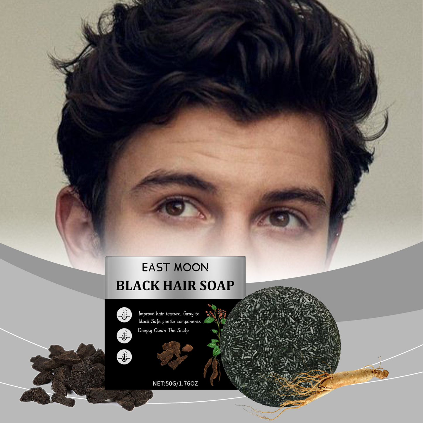 Jabón para el cabello negro de carbón de bambú para hombres