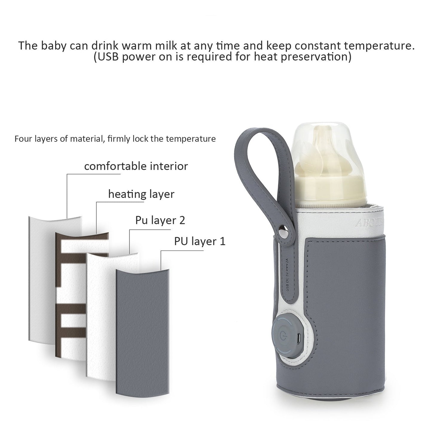 Warmer bag Warm milk bag leather three speed adjustable heating milk bottle bag car portable constant temperature heating cup sleeve - Korvel