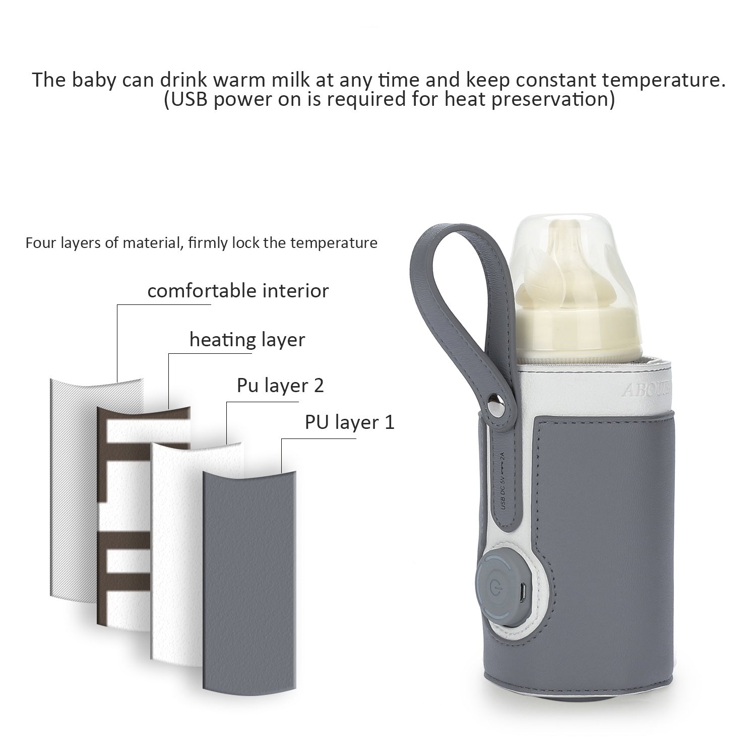 Warmer bag Warm milk bag leather three speed adjustable heating milk bottle bag car portable constant temperature heating cup sleeve - Korvel