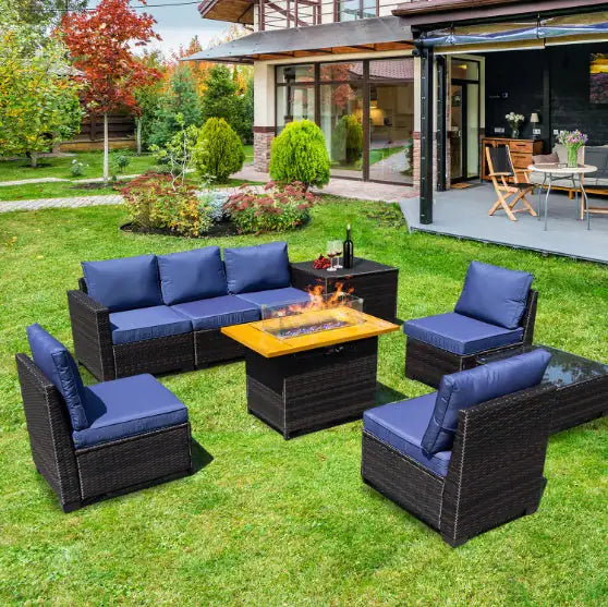 Conjunto de Sofá de Rattan Premium con Mesa de Fuego