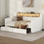 Twin Size Daybed with Drawers, Upholstered Daybed with Charging Station and LED Lights, White - Korvel