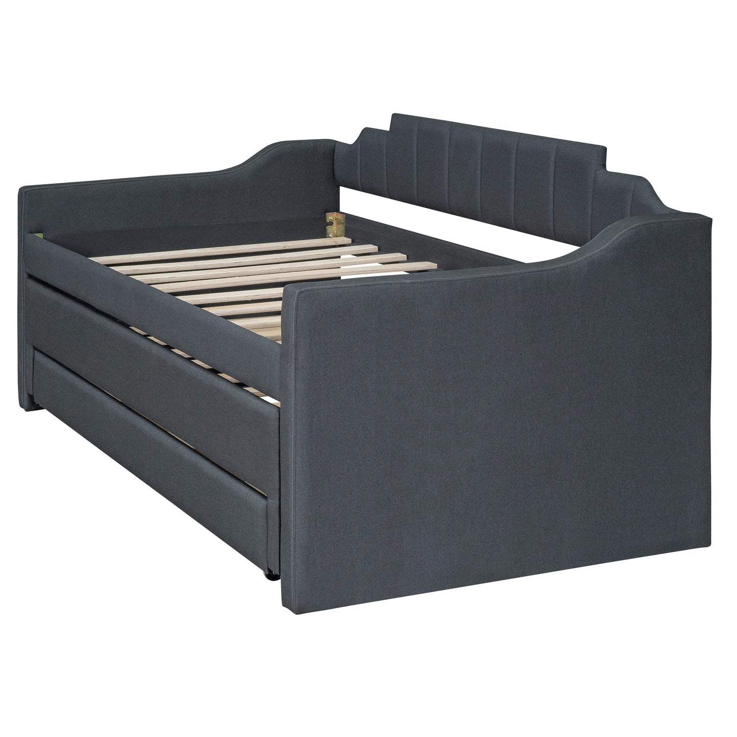 Twin Size Upholstered Daybed with Trundle and Three Drawers Grey - Korvel