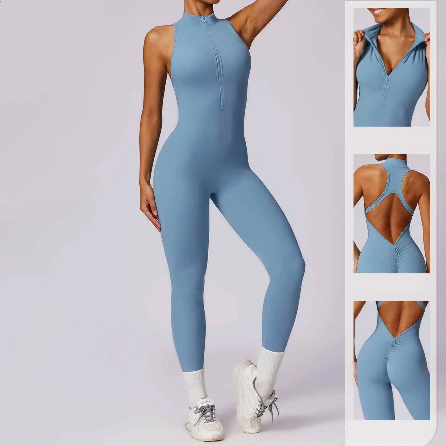 Naked quick zip yoga jumpsuit with beautiful back high-intensity fitness training sports tight fitting clothes - Korvel
