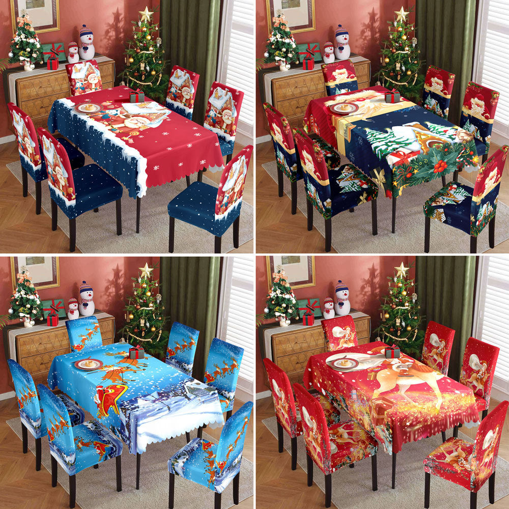 Christmas printed tablecloth, chair cover, waterproof, oil resistant, festive decoration, dining table cloth, chair cover, universal household use - Korvel