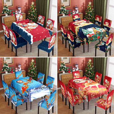 Christmas printed tablecloth, chair cover, waterproof, oil resistant, festive decoration, dining table cloth, chair cover, universal household use - Korvel