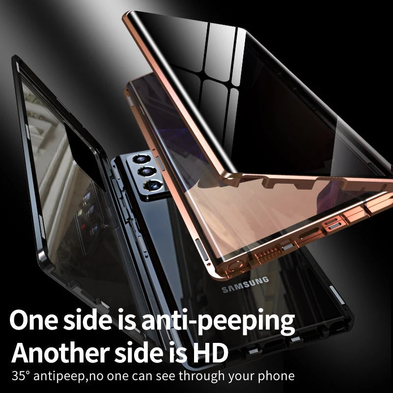 For Samsung Note20U Anti Peeping Privacy Glass Case Protect Phone Case S21Ultra Magnetic S21 Metal Cover - Korvel