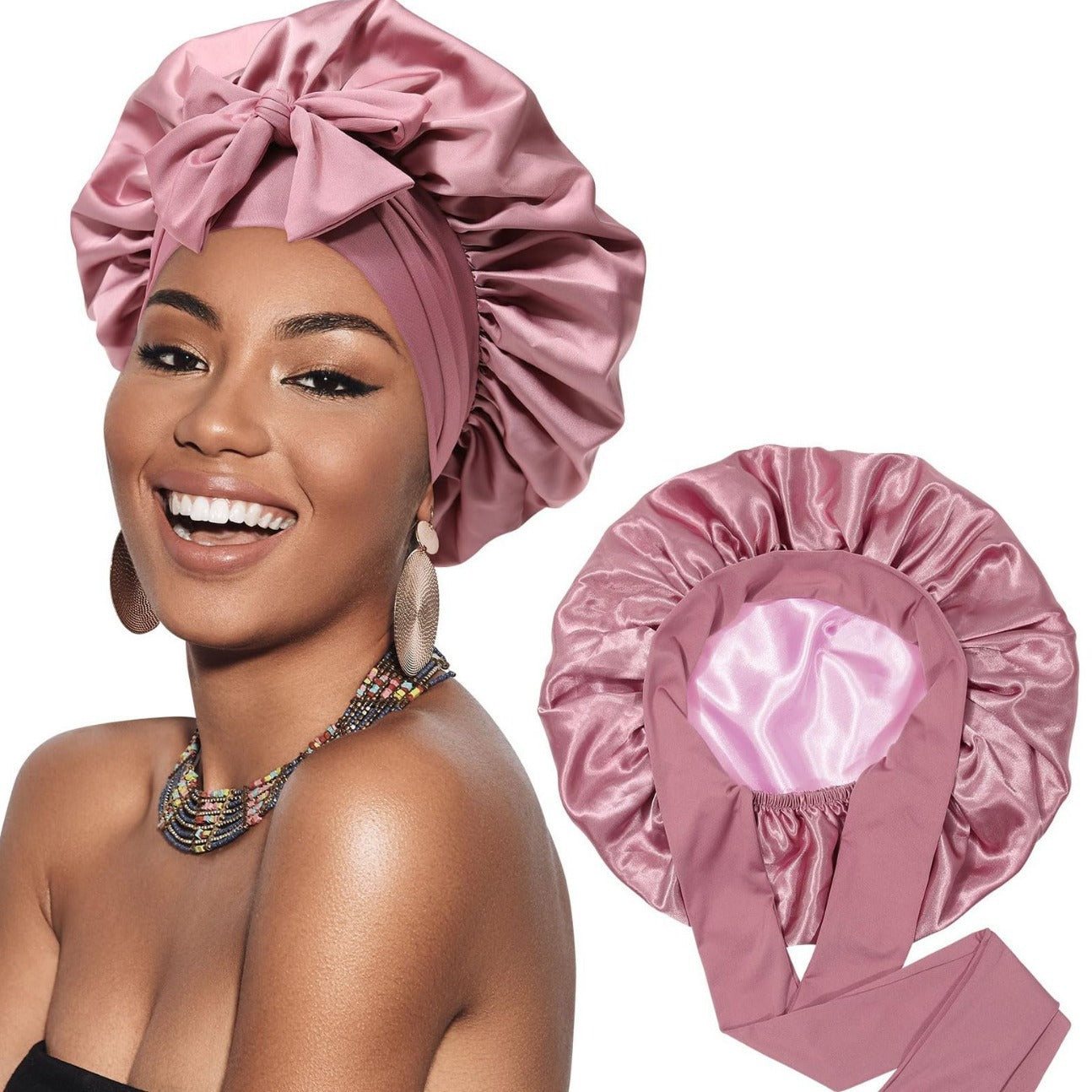 Elegant Satin Bow Nightcap for Hair Care