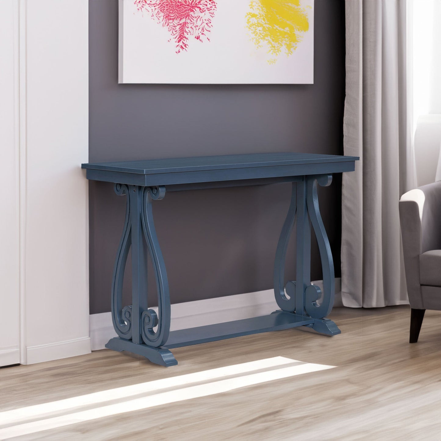 48-Inch Rustic Vintage Console Table --- Farmhouse Style Entryway Table with Open Shelf and Sturdy Construction (Navy) - Korvel