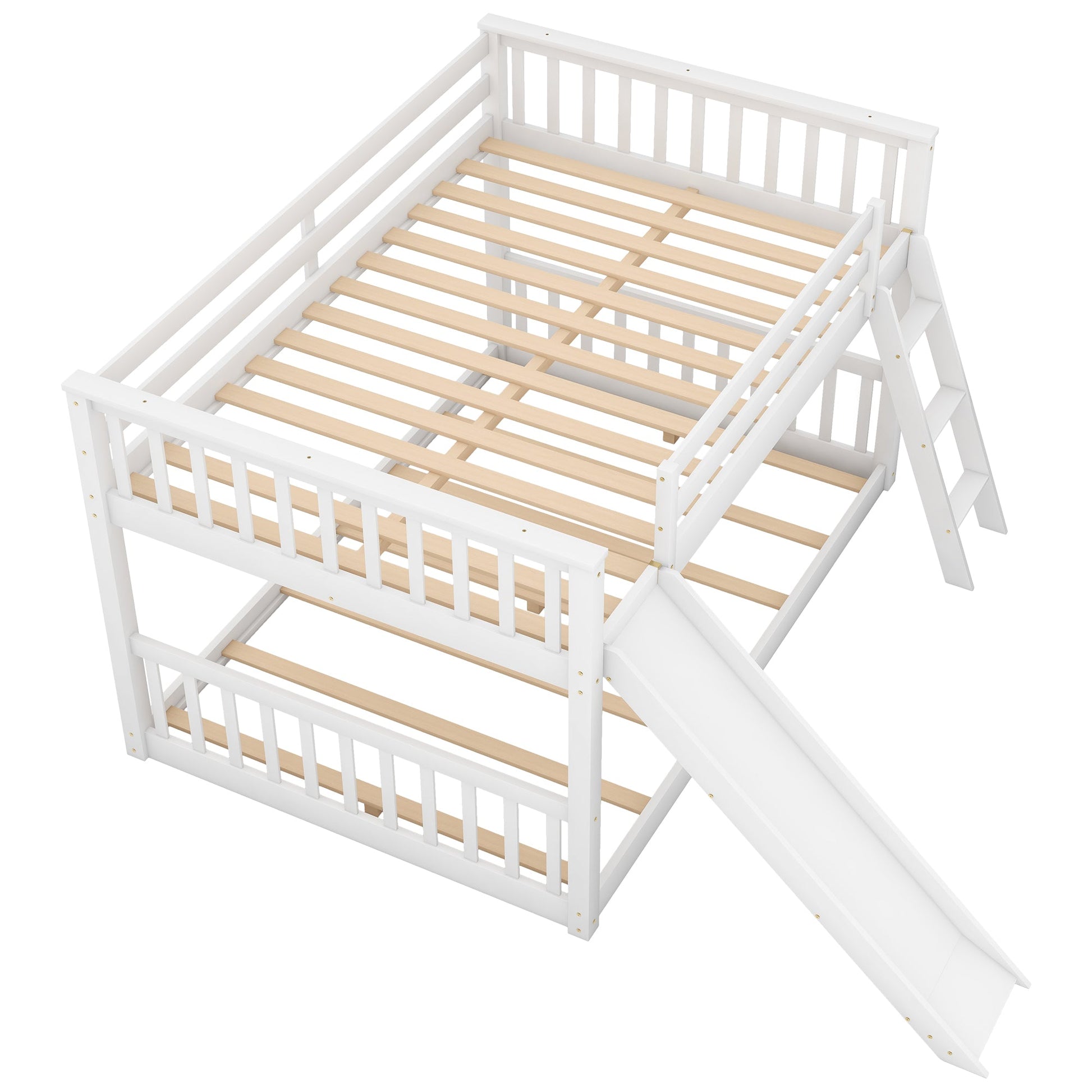 Full over Full Bunk Bed with Convertible Slide and Ladder  White - Korvel