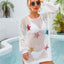 Sequin Star Round Neck Long Sleeve Cover Up - Korvel