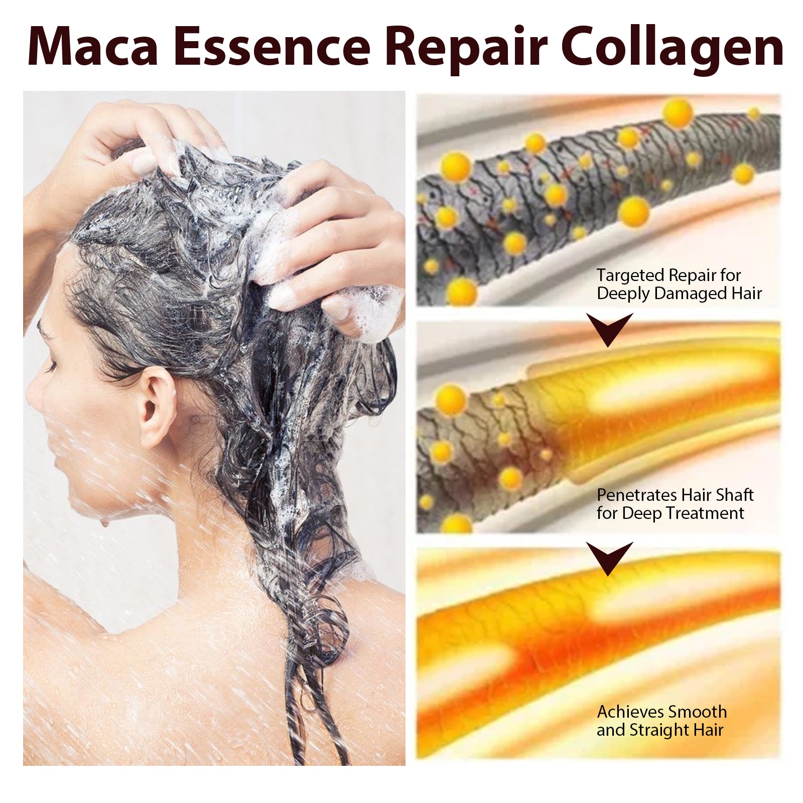 Maca Essence Repair Collagen, Repair Damaged Hair Reduces Split Ends Deep Clean Smooth And Shiny - Korvel