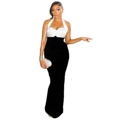 Slim Fit Sheath Dress with Halter Neck Ruffle Commuting Women's Dress - Korvel