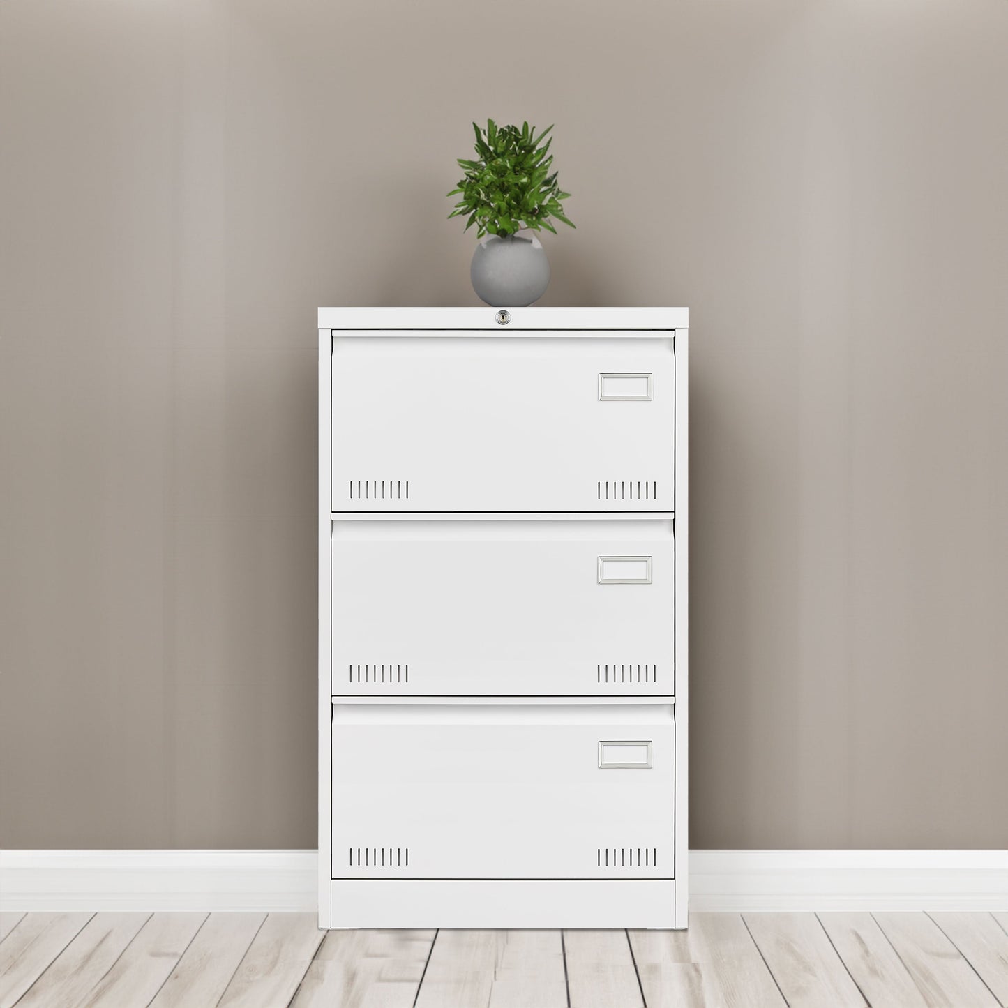 Cabinet de classement latéral premium avec serrure - 3 tiroirs design blanc