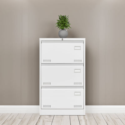 Premium Lateral File Cabinet with Lock - 3 Drawer White Design
