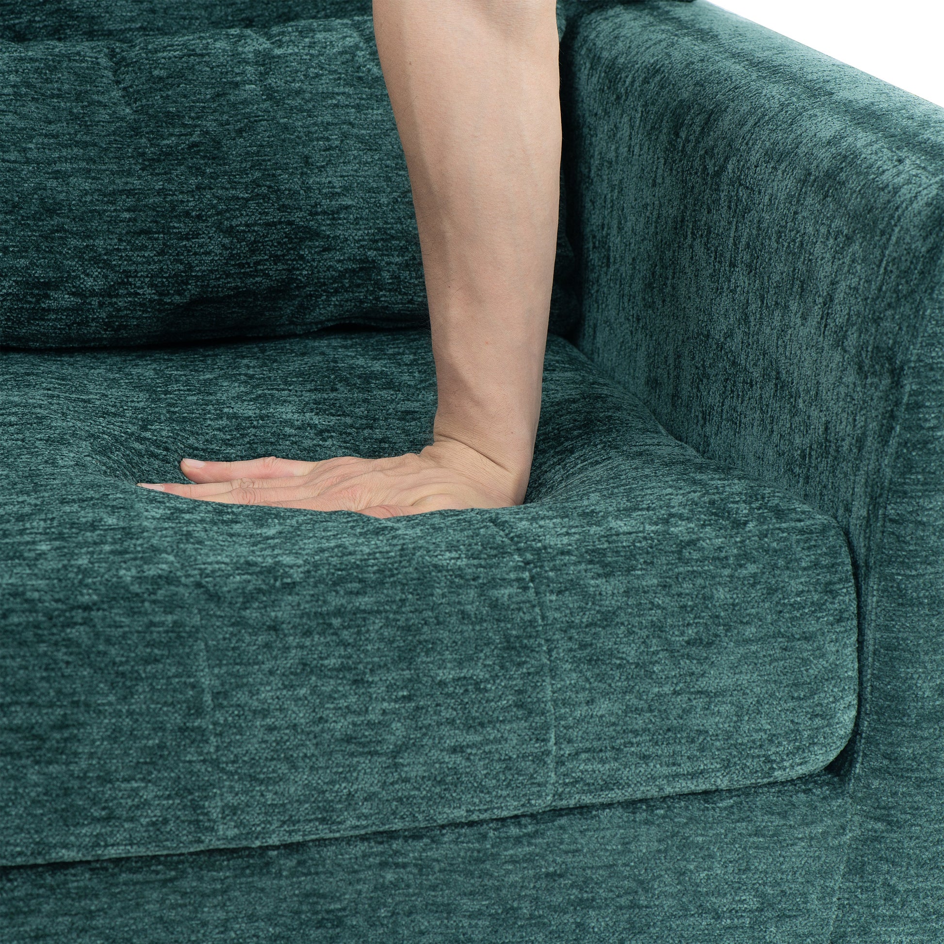 Modern Accent Chair Upholstered Foam Filled Living Room Chairs Comfy Reading Chair Mid Century Modern Chair  (Blackish Green) - Korvel