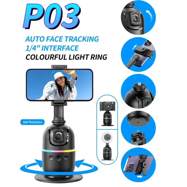 P03 Gimbal Intelligent AI avec Suivi Automatique de Visage à 360° pour Smartphones