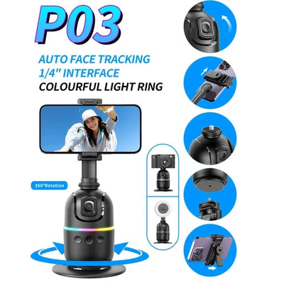P03 AI Smart Gimbal with 360° Auto Face Tracking for Smartphones