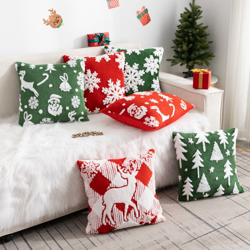 Christmas Pillow Cover (Excluding Pillow Core) Snowflake Velvet Jacquard Christmas Tree Elk Festival Decoration - Korvel