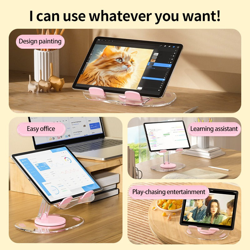 360-Degree Rotating Acrylic Tablet Stand - Foldable & Portable
