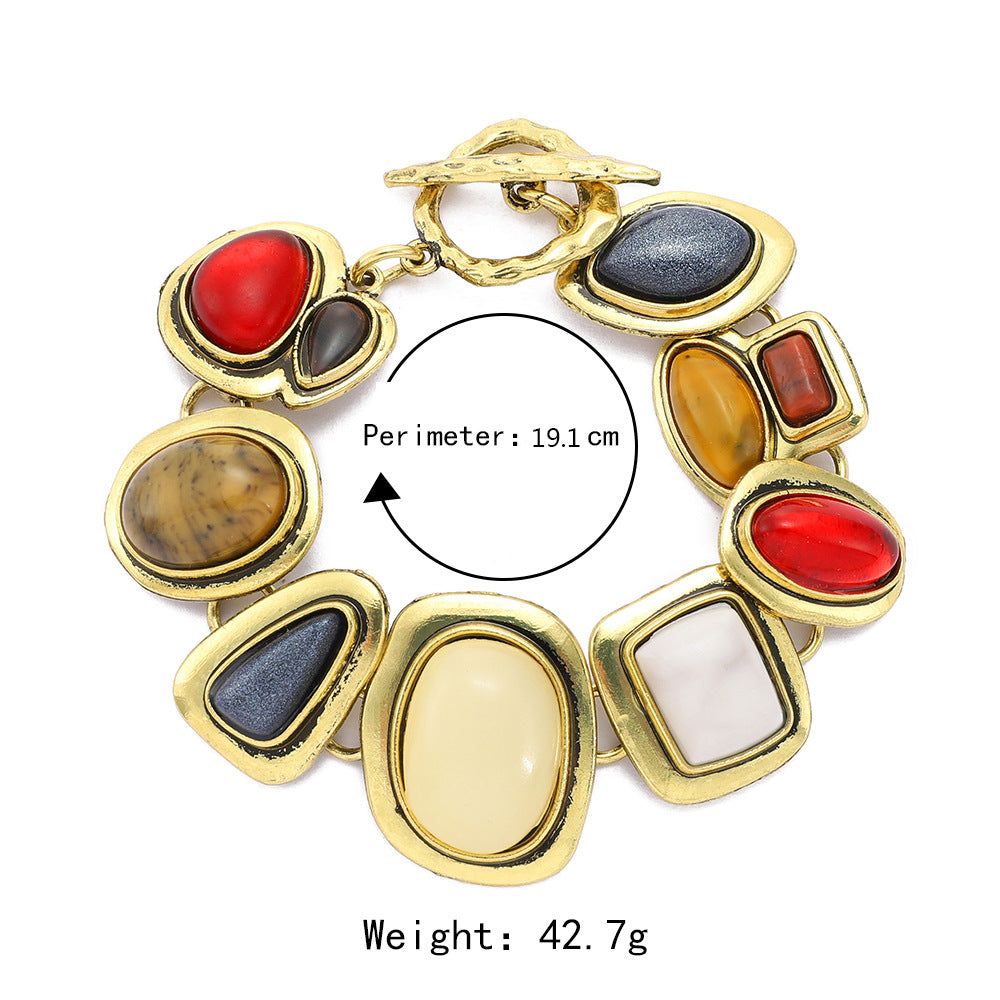 Colorful natural stone crystal glass exaggerated bracelet women's high-end accessory - Korvel