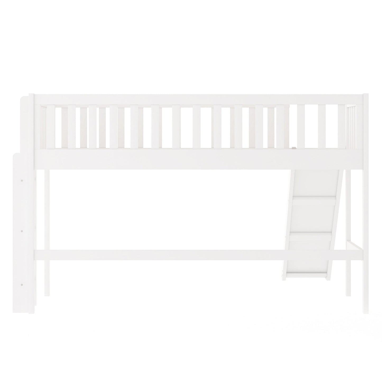 Twin Size Low Loft Bed with Ladder and Slide White - Korvel